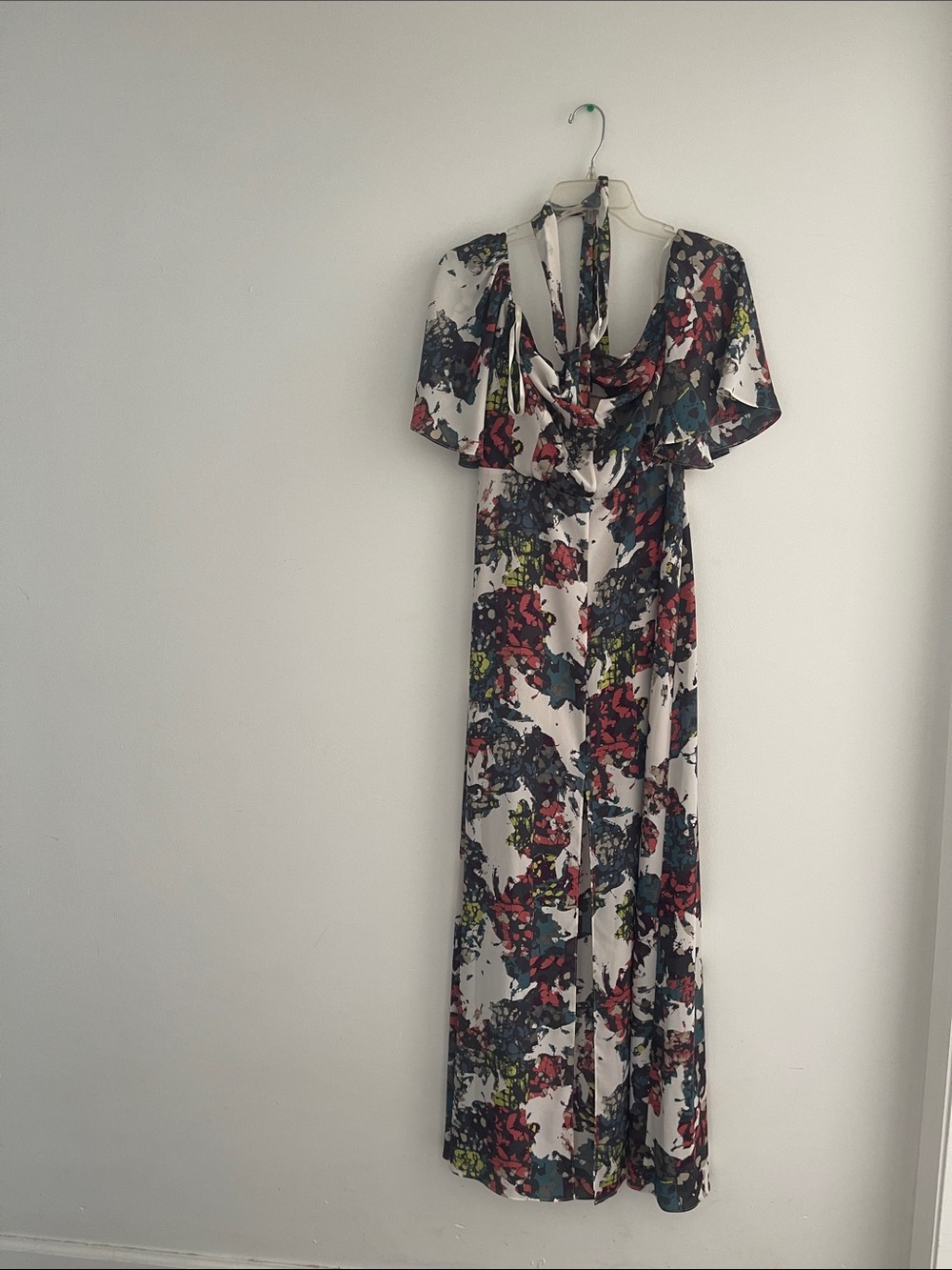 BCBGMaxAzria White Floral Maxi Dress with Blue, Red and Green Print